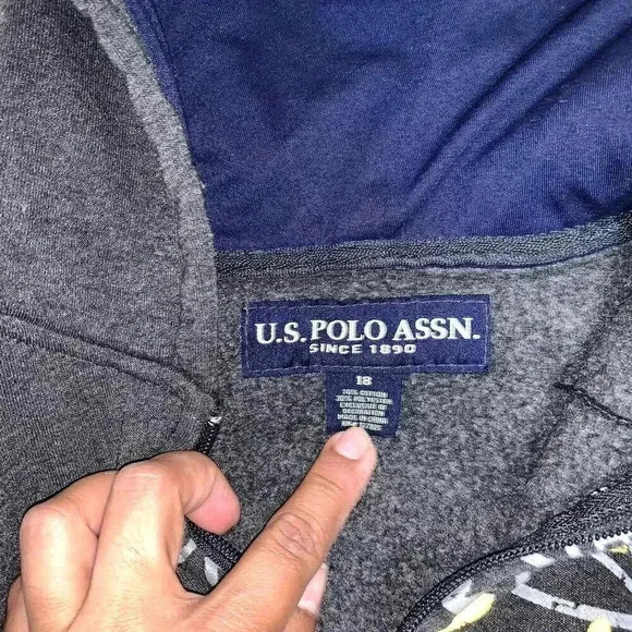 US POLO ASSN Zip-Front DARK GREY Hoodie, YOUTH 18 THE ADDITION OF EXCELLENCE. - Picture 2 of 8